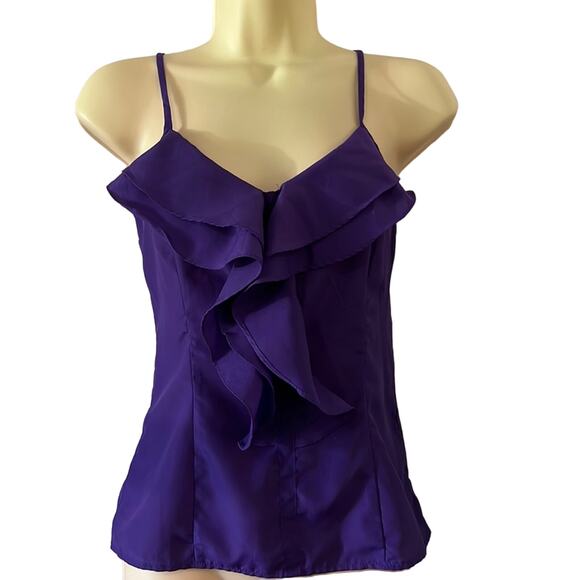 Miley Cyrus & Max Azria Purple Ruffle Blouse with Back Zipper - Picture 1 of 9